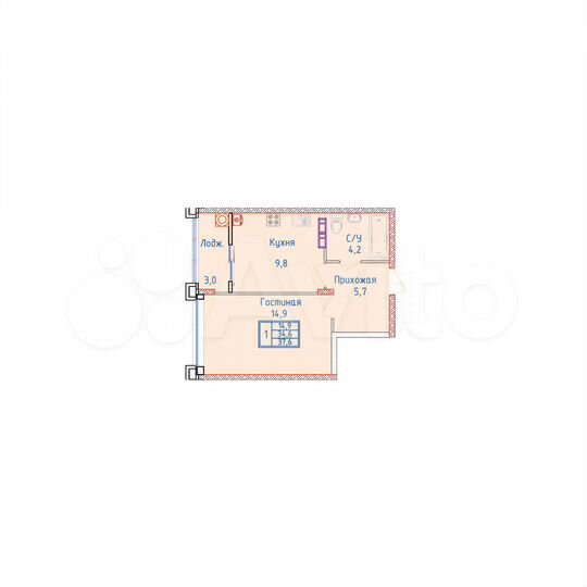 1-к. квартира, 37,6 м², 5/8 эт.