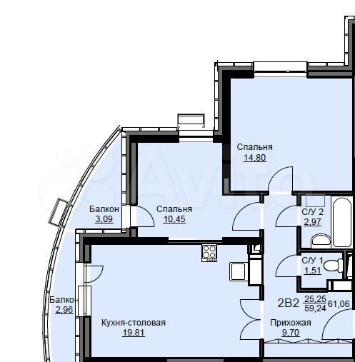 2-к. квартира, 61,1 м², 17/17 эт.
