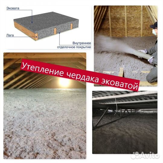 Эковата Утепление чердака потолка эковатой