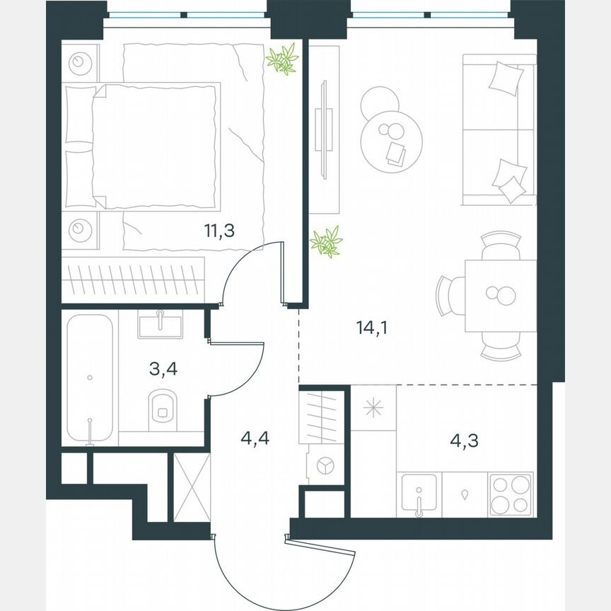 2-к. квартира, 37,5 м², 43/64 эт.