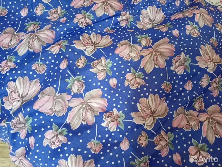Ткань синий шелк СССР