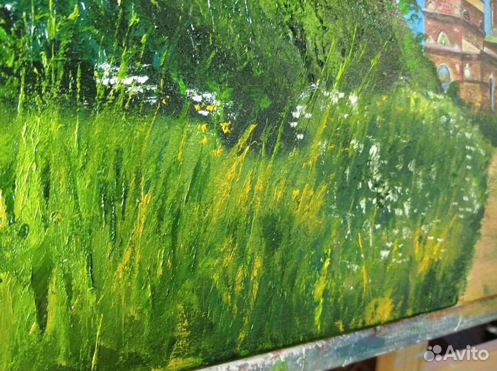 Картина маслом на холсте с церковью 