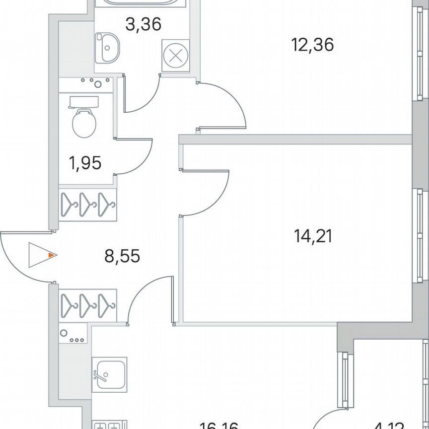 2-к. квартира, 58,7 м², 6/8 эт.