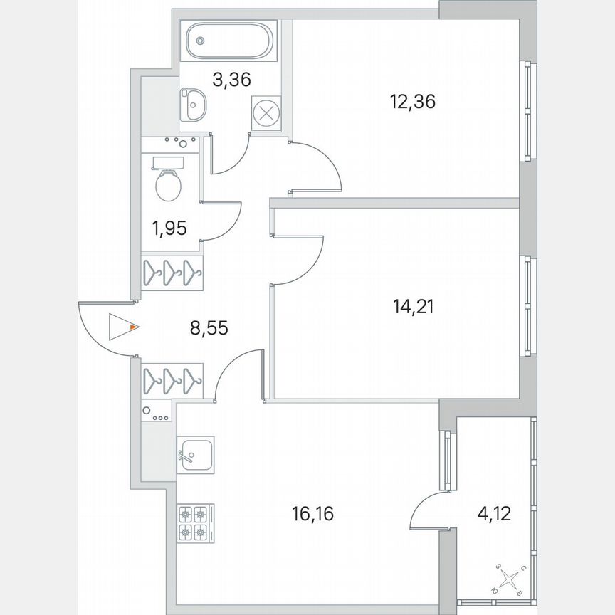 2-к. квартира, 58,7 м², 6/8 эт.