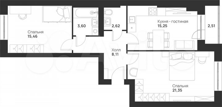 2-к. квартира, 68,9 м², 3/5 эт.