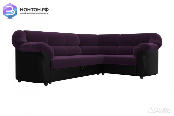 Диван угловой дельфин Карнелла велюр фиолетовый