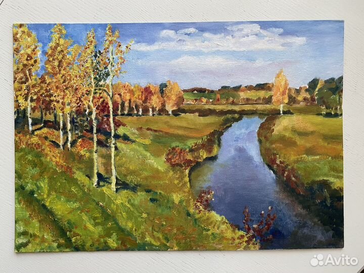 Картина маслом Осень золотая по мотивам Левитана