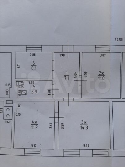 3-к. квартира, 56 м², 1/1 эт.