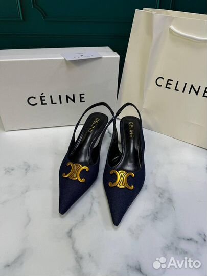 Босоножки Celine синие женские джинсовые