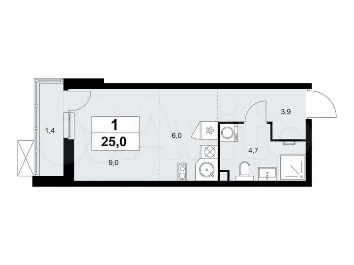 Квартира-студия, 25 м², 2/18 эт.