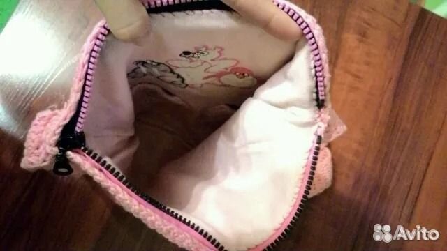 Сумка вязанная handmade розовая на ремне