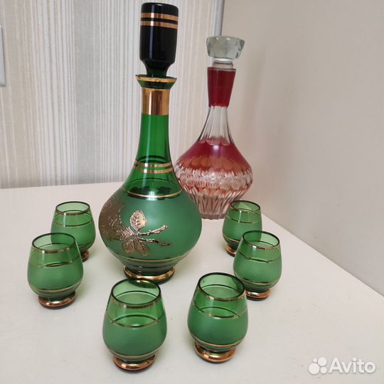 Штофы и рюмки Богемия Зеленое стекло