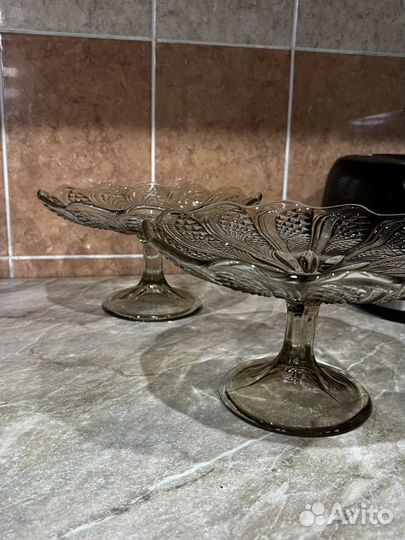 Ваза для фруктов на ножке стекло СССР