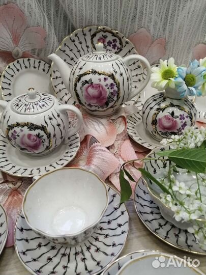 Сервиз чайный лфз Роза в медальоне красное клеймо