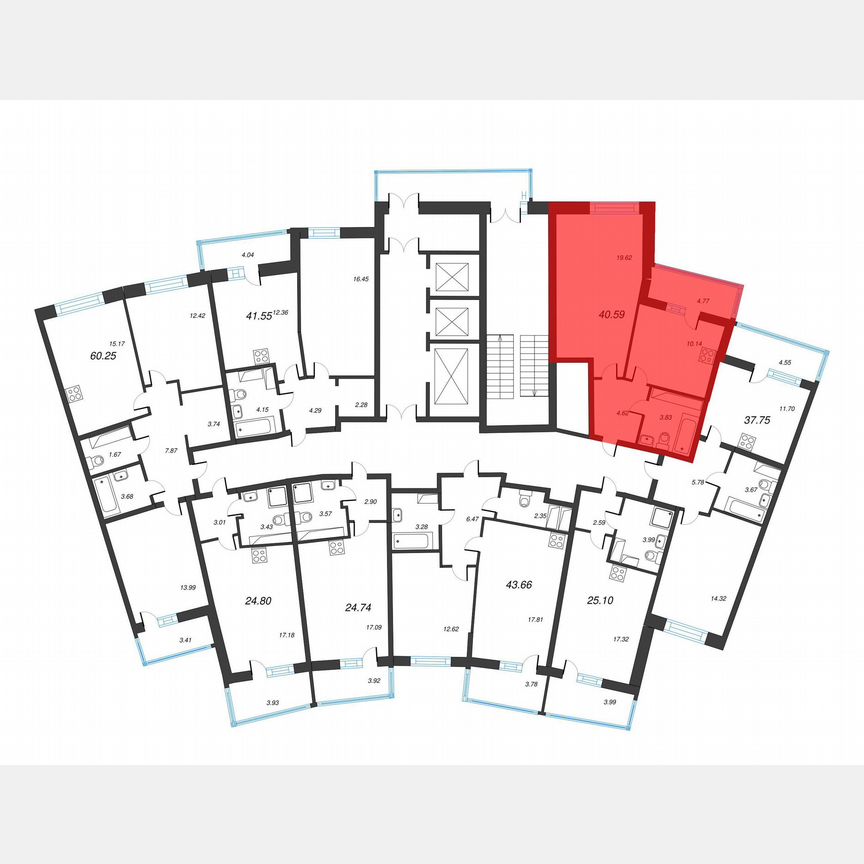 1-к. квартира, 43 м², 21/22 эт.
