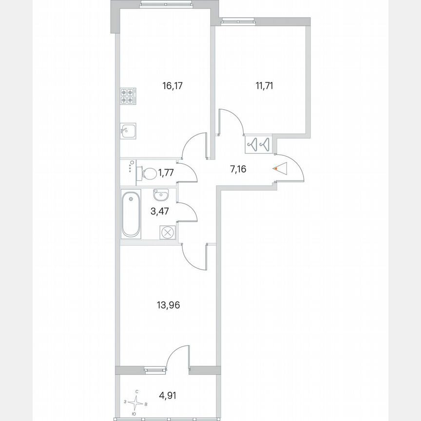 2-к. квартира, 55,7 м², 1/4 эт.