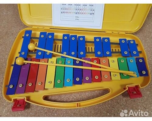 Металлофон DA BO DB-25K, 25 пластин, цветной, 2 палочки, пластик кейс, производство Корея