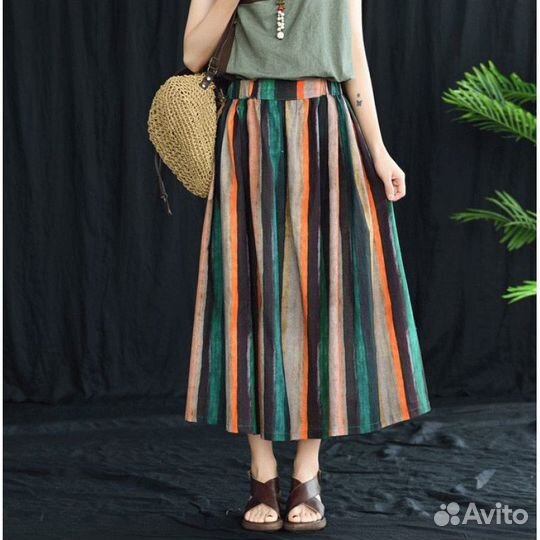 Легкая юбка бохо в полоску