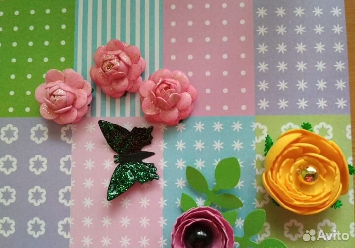 Заготовки-вырубки: цветы, листья, бабочки