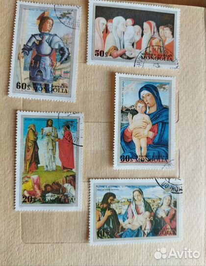 Почтовые марки Монголии Мадонна, монгол Шуудан др