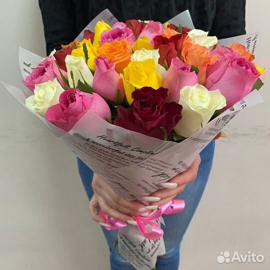 Букет из 25 роз «Яркая бомба» Премиум 50 см