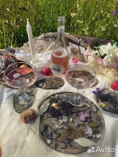 Поднос и подстаканники из эпоксидной смолы