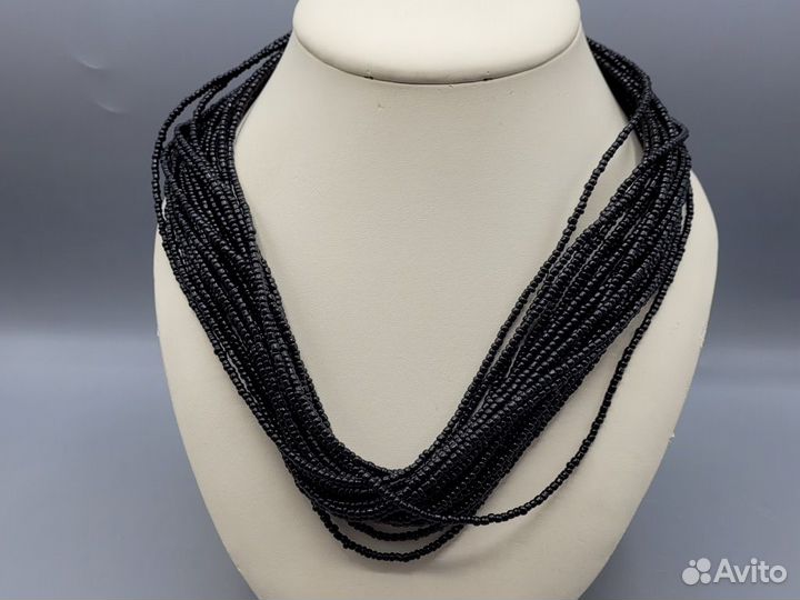 Бусы ожерелье 25 нитей Черный бисер