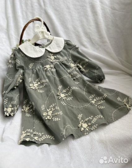 Нарядное хлопковое платье с вышивкой 86 92
