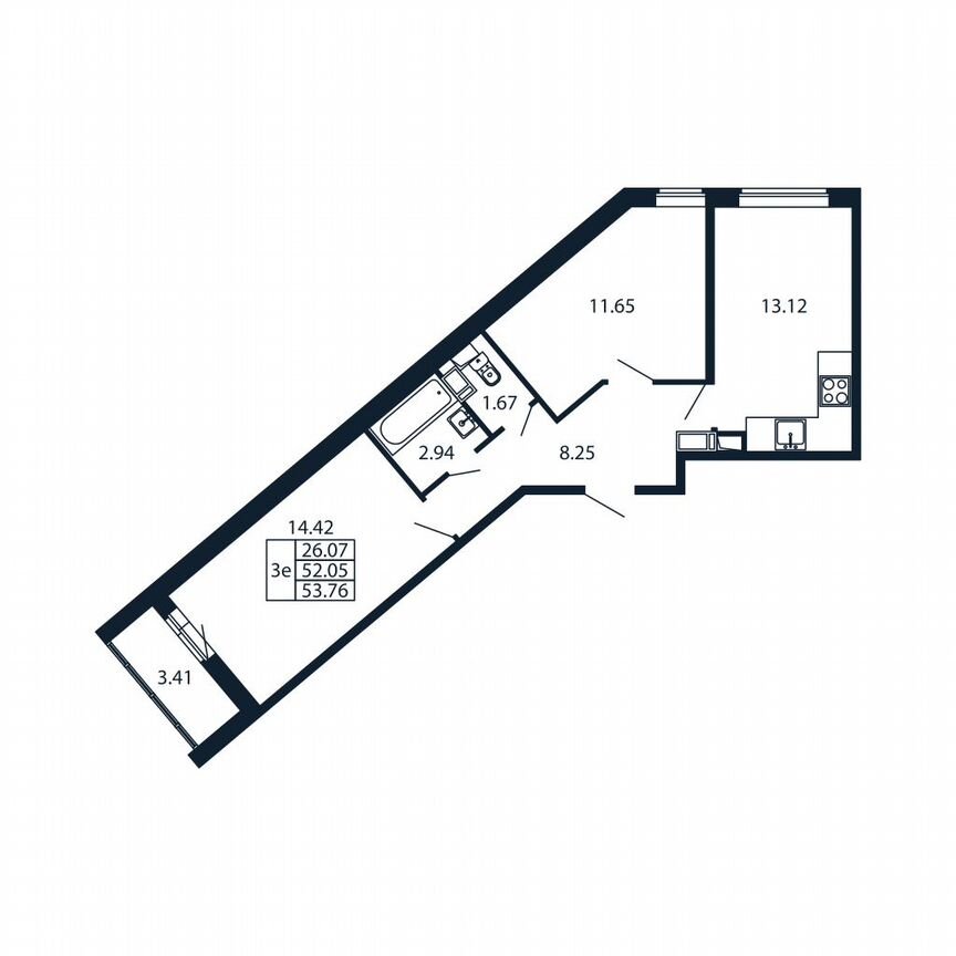 2-к. квартира, 51 м², 12/12 эт.