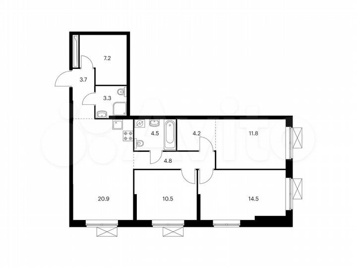 3-к. квартира, 85,4 м², 18/22 эт.