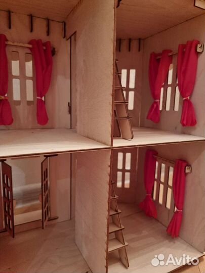 Кукольный домик 3 этажа деревянный