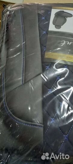 Чехлы Рено Логан черная алькантара с синем Франт