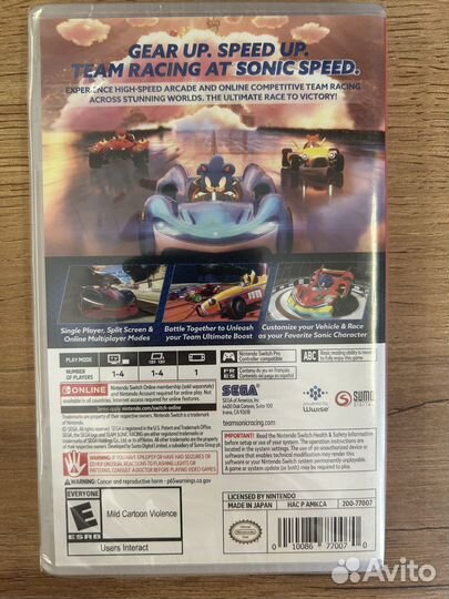 Team Sonic Racing картридж для Switch новый