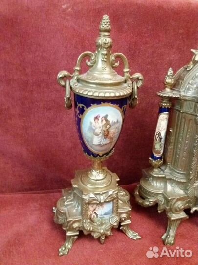 Часовой каминный гарнитур бронза.Franz Hermle