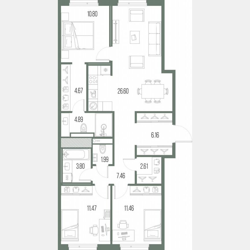 3-к. квартира, 91,9 м², 3/10 эт.
