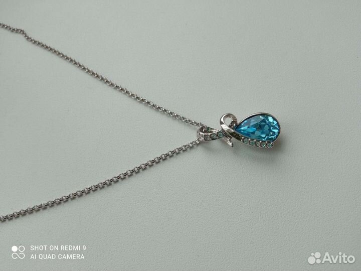 Кулон с голубым камнем и цепочка 18krgp