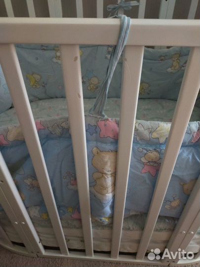 Кроватка трансформер овальная с матрасами и компле