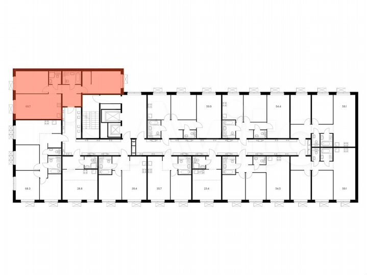 2-к. квартира, 69,4 м², 15/16 эт.