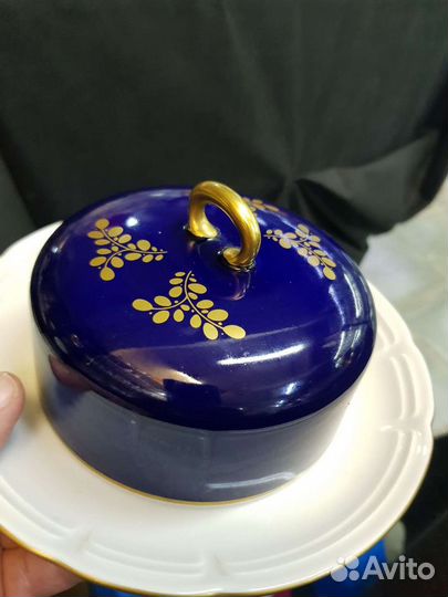 Масленка кобальт фарфор ваймар германия Weimar