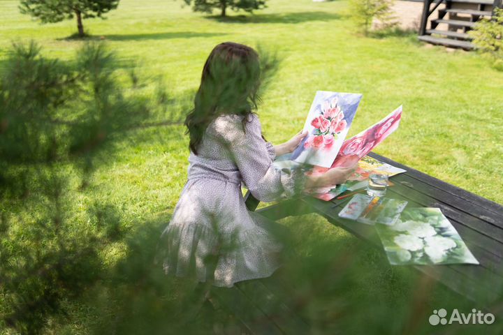 Картина белые розы акварель оригинал