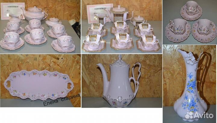 Чайные сервизы розовый фарфор и отд.предметы
