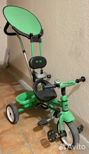Трехколесный велосипед kreiss зеленый с тентом