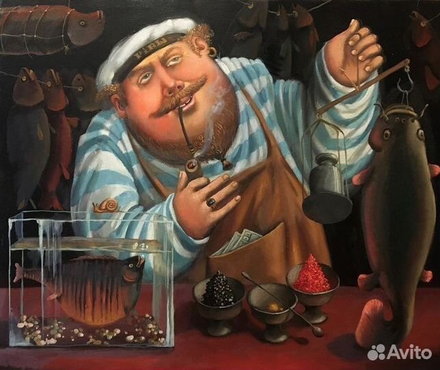 Продавец свежемороженной рыбы