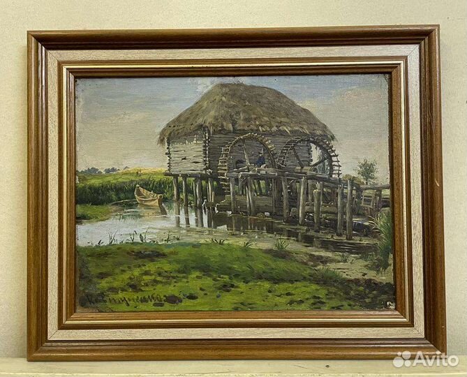 Картина старинная, 19 век, подпись