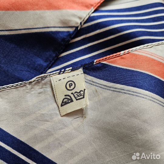 Винтажный шелковый платок сине-белый 1970е годы