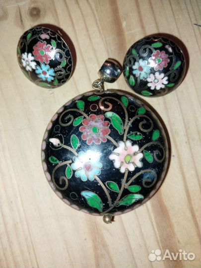 Винтажный кулон и серьги эмаль Сев.Америка