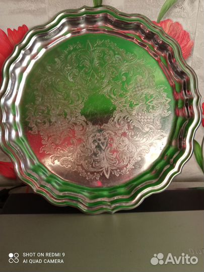 Фужеры цветное стекло 6шт. Разнос никелерованный