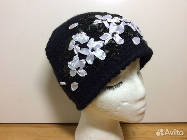 Эксклюзивная шапочка с лентами, р-р 54-57, арт 193