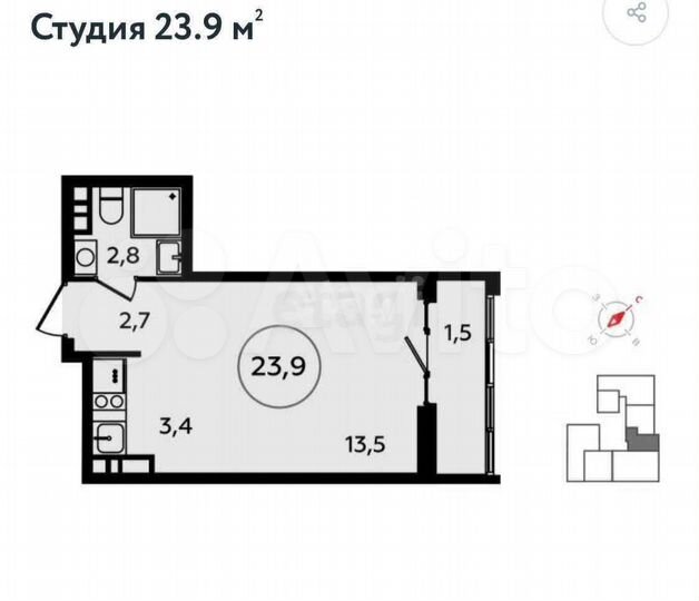 Квартира-студия, 23,9 м², 5/14 эт.