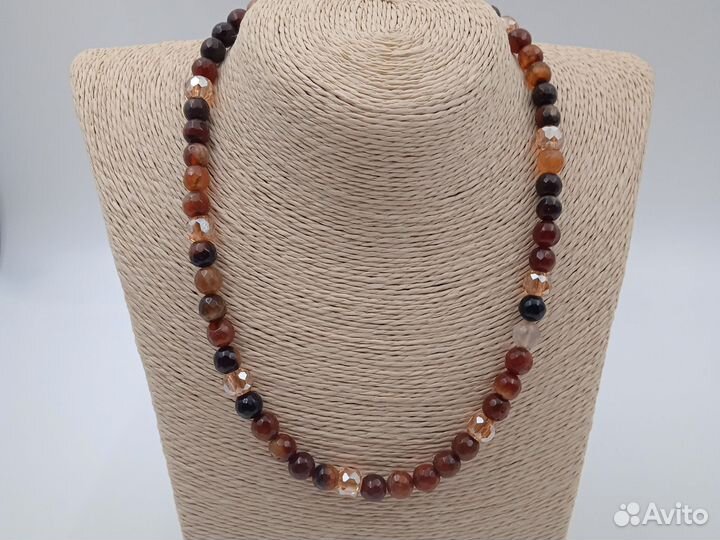 Бусы 44см,кварц,сердолик